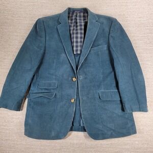 Alan Flusser Corduroy Sport Coat Mens 42R Teal Blazer Formal Party Dual Vent